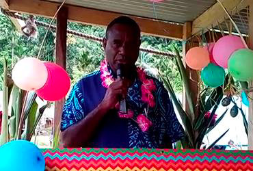 Premier for Central Province, Hon. Stanley Manetiva delivering his speech during the official handing over of Gumu class room Premier for Central Province, Hon. Stanley Manetiva delivering his speech during the official handing over of Gumu class room