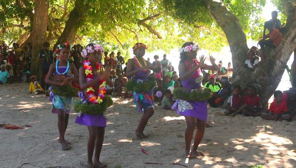 Guadalcanal girls that are based in Tulagi providing entertainment at Rara.