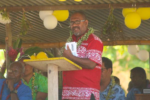 PS for MPGIS, Mr. Stanley D Pirione delivering his speech at Rara village during joint handing over of a classroom and foot walk bridge PS for MPGIS, Mr. Stanley D Pirione delivering his speech at Rara village during joint handing over of a classroom and foot walk bridge